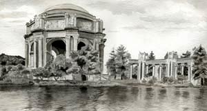san francisco - palace of fine arts - pen and ink with ink washes