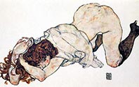 Kneeling Girl Propped on Her Elbows by Egon Schiele