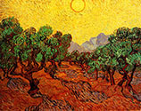 Impressionist Art, Vincent Van Gogh, Olive Trees with Yellow Sky and Sun, 1889