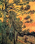 Impressionist Art, Vincent Van Gogh, Pine Trees against a Red Sky with Setting Sun